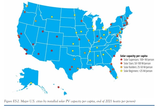map - top cities solar power 2022